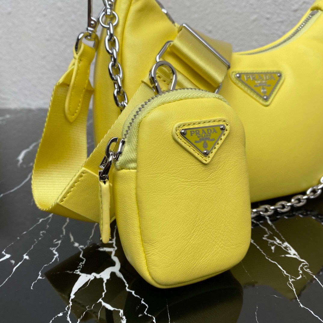 Prada Padded Nappa Leather Re Edition 2005 Shoulder Bag Lemon Yellow 1BH204